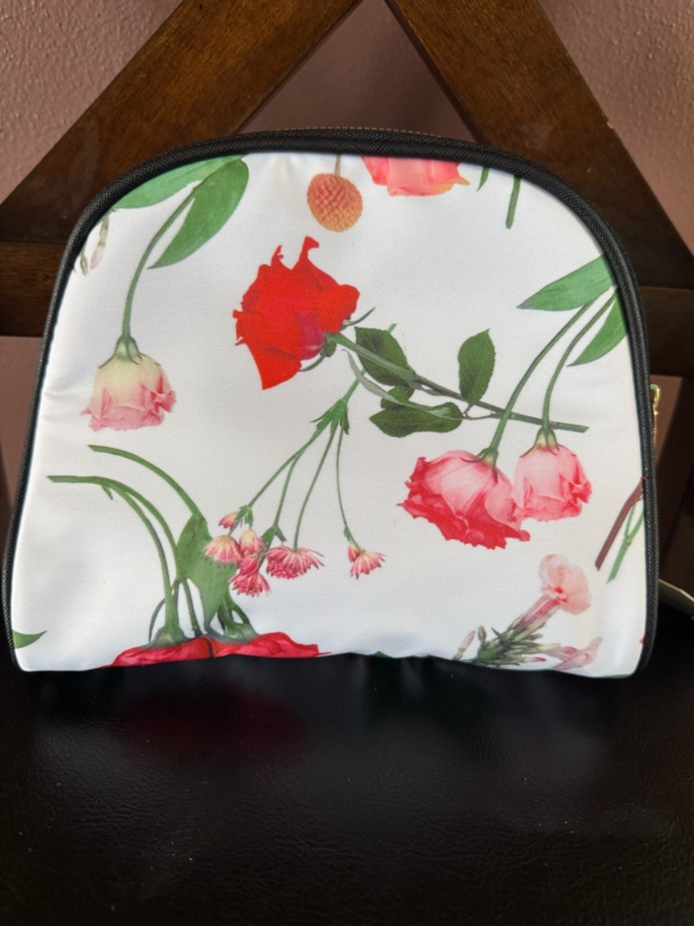 Ted Baker Black & Floral Zip Cosmetic Pouch with Gold Hardware - Picture 2 of 5